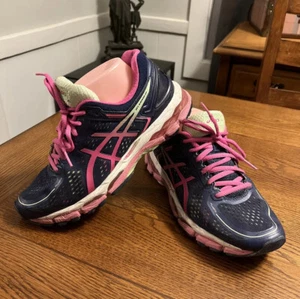 ASICS Gel Kayano 22 Running Shoes Blue Pink T597N Women's Size 8.5 Pre Owned - Picture 1 of 19