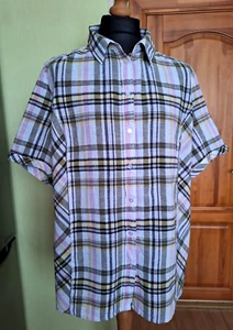 Women's Ulla Popken Linen Blend Check Shirt, UK24-26/USA20-22/EUR56-58, VGC ! - Picture 1 of 7