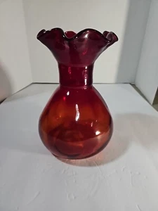 Vintage Viking Red Orange Ruffled Edge 9" Vase - Picture 1 of 5
