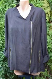 Suzannegrae Trendy Black ROLL SLVE BIKER JACKET Zip Trim rrp$69.95 SIZE 2XL NEW - Picture 1 of 1