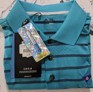 NWT Adidas Golf Coolmax Polo Shirt Large Turquoise Stripe MSRP $75 - Picture 1 of 14
