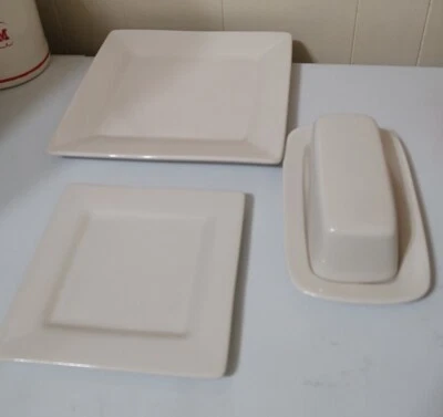 3 Piece Set White Ten 10 Strawberry Street Covered Butter Dish Plate Saucer - Image 1 of 4