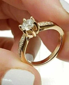 1,20 Karat runder Schnitt echter MOISSANIT 14K gelb vergoldeter Damen-Hochzeitshalo-Ring - Bild 1 von 4