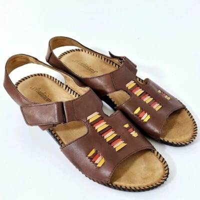 Auditions Spirit Brown Leather Flat Sandals Size 8½ - Image 1 of 4