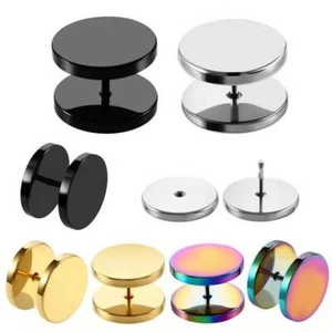 2Pcs Men Women Black Barbell Punk Gothic Stainless Steel Stud Earrings - Picture 1 of 11
