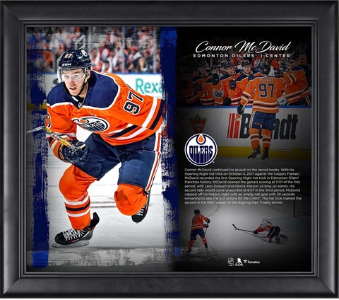 Connor McDavid Oilers Framed 15x17 Opening Night Hat Trick Collage Cover