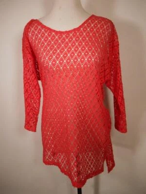 Beautiful Women's Size 1 Chico's Red Pink Mesh Geo Design Long Sleeve Knit Top - Image 1 of 3