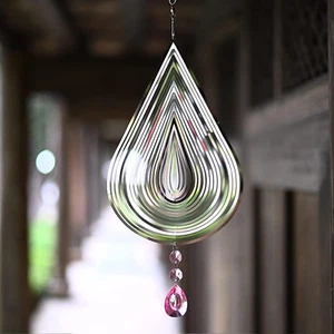 19.5Inch Silver Wind Spinners Outdoor Metal 3D Wind Spinner Stainless Steel Drop - Picture 1 of 12