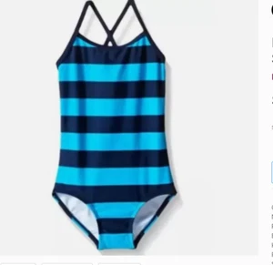 Kanu Surf Girls Kids Layla One Piece Striped Navy Color Swimsuit Size 6 2138 - Picture 1 of 3