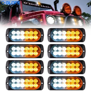 8X 12 LED Strobe Light Kit Front Grille Side Marker Emergency Hazard Warning 12V - Picture 1 of 12