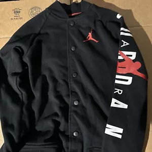 Air Jordan Flight Jumpman 23 Boys Button Long Sleeve Black Fleece Jacket Size M - Picture 1 of 6