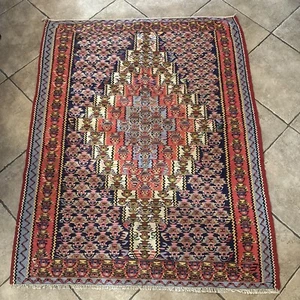 Geometric Kilim Senneh Area Rug 48x62 Inches - Picture 1 of 9