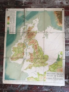 Vintage Map George Philip & Son Ltd British Isles Land Relief and Communication - Picture 1 of 3