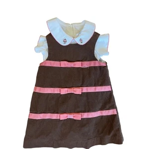 Vintage braun und rosa Cord Janie und Jack Kleid mit Blüten 6-12 Monate - Bild 1 von 6