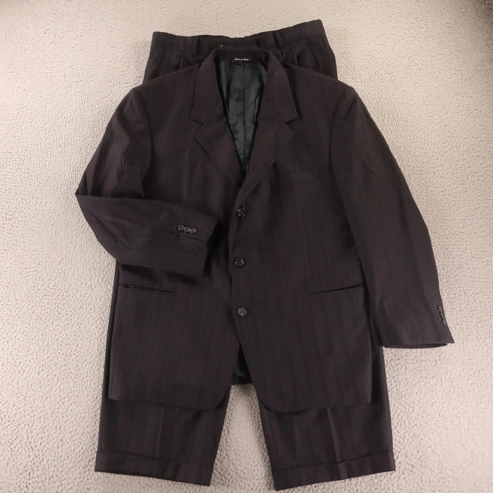 Vito Rufolo Suit Mens L 44R Blue Herringbone Pinstripe Italy 34x28 - Image 1 of 4