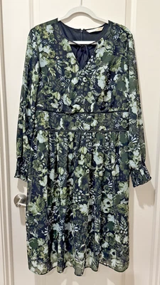 Wayward фантазии, E Shakti, размер 18 длинным рукавом v-образным вырезом Расклешенный Midi платье, карманы - Изображение 1 из 4