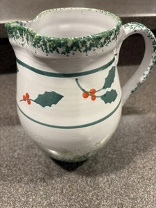 Pier 1 Imports Vintage Stoneware Holly Berry Pitcher Hand Painted Italy - Picture 1 of 6
