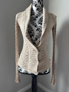 Y2K VINTAGE Hollister Co. Limited Ed Beige Crochet Crossover Cardigan Sz XS - Picture 1 of 7