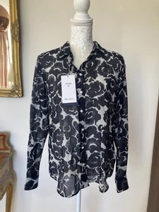 New W Tags gant women Snow Blossom Evening Blue Cotton silk shirt blouse Sz 14 - Picture 1 of 13