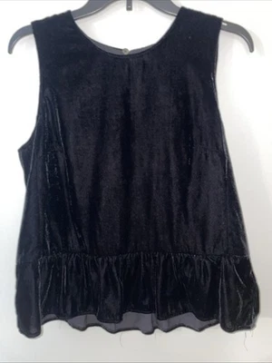 J. Crew Black Shirt Top Women’s Size 10 Black Sleeveless Blouse Velvet Peplum - Image 1 of 4