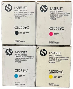 New Genuine HP CE250YC-CE253YC Black Cyan Magenta Yellow 4PK Toner Cartridge Box - Picture 1 of 2
