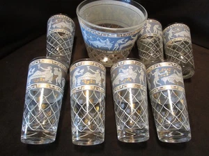 Vajilla de cristal Cera vintage 8 piezas Cubo de hielo Friso etrusco 22K años 50 - Imagen 1 de 15