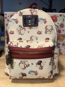 Disney×Loungefly Spiderman Floral Mini Backpack Rucksack White - Picture 1 of 10