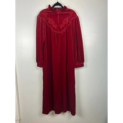 Jasmine Rose Red Velvet Velour Housecoat Nightgown Small Robe Pockets Holiday — 第 1/4 张图片