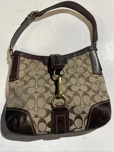 COACH Hamptons Hobo Signature Monogram Canvas Shoulder Bag - Brown 11058 - Picture 1 of 12