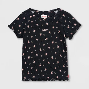 Levi's Girls' Ruffle Hem Short Sleeve T-Shirt in Black Floral, 6 - Picture 1 of 1