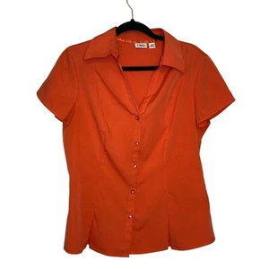 Y2k Cato Office Siren Stretchy 2010 romcom bling button short sleeve blouse M - Picture 1 of 10