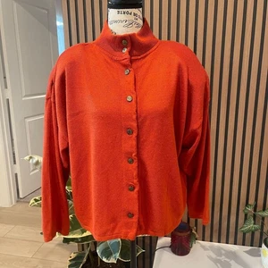 VTG AMILANO Paris Milano Button Front Mock Neck Knit Sweater Orange S Padded - Picture 1 of 9