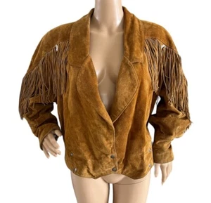 Vintage Fringe Suede Leather Jacket Outerwear by Phoenix Western Medium 1980's - Picture 1 of 7