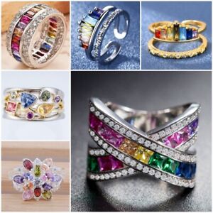 Gorgeous Women Jewelry 925 Silver Rings Cubic Zirconia Wedding Jewelry Size 6-10