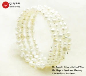 4-5mm barroco blanco natural perla acero alambre pulsera para mujeres 28'' bra449 - Imagen 1 de 6