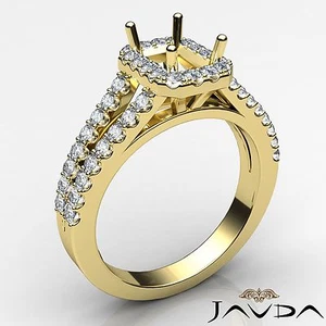 Halo Prong Diamond Engagement Emerald Cut 14k Yellow Gold Semi Mount Ring 0.75Ct - Picture 1 of 7
