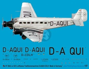 Peddinghaus 1/87 (HO) Ju 52/3m Markings D-AQUI / D-CDLH Lufthansa Trd Flugzeug 3642 - Bild 1 von 1