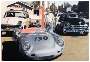 James Dean, gasolinera, Little Bastard, Porsche Spyder, póster, lienzo, acrílico - Imagen 1 de 9