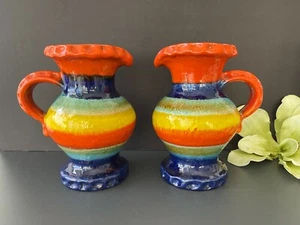 Pair of Fat Lava Pottery "Carstens Tonnieshof" W Germany 9" Pitcher Vase 7238-22 - Picture 1 of 17