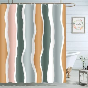 Colorful Stripes Wave Shower Curtain 72x72" Bathroom Set with Hooks - Picture 1 of 7