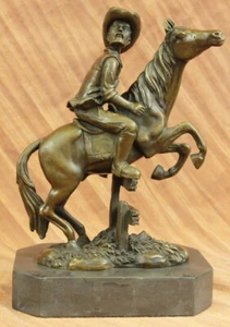 FREDERIC REMINGTON OUTLAW SIGNED BRONZE SCULPTURE STATUE BLACK MARBLE BASE GIFT - Picture 1 of 10