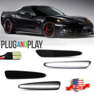 For 2005-2013 Chevy Corvette C6 Smoked White LED Front & Rear Side Marker Lights - Picture 1 of 11