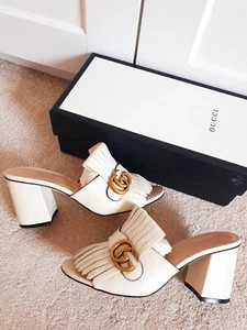 Gucci GG Marmont White Fringe Open Toe Mule Sandals EU 38,5 UK 5,5 US 8,5 - Bild 1 von 15
