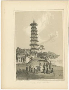 Impresión antigua de la pagoda Pazhou por Hawks (1856) - Imagen 1 de 1