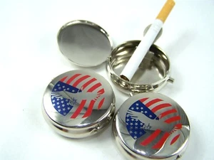 Ashtray Small Red White & Blue Pocket USA Patriotic Flip Top 3 Piece Eagle - Picture 1 of 12