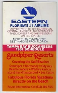 1981 Tampa Bay Buccaneers Pocket Flugplan - Eastern Airlines Sandpiper Resorts - Bild 1 von 2