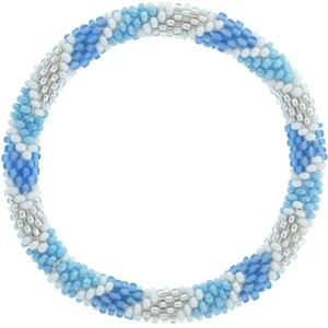 Aid Through Trade Roll-On® Bracelet "Ocean City" Blue White Silver Glass Beads - Picture 1 of 2