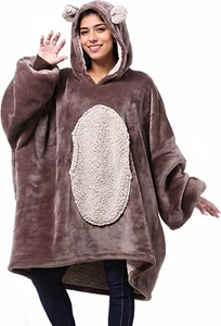 Bear Oversized Blanket Sweatshirt, Super Soft Warm Cozy Wearable Sherpa Hoodie f - Picture 1 of 8