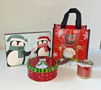Lot of Christmas Gift/Storage Box, Tin Box, Reusable Tote Bags, Christmas Ribbon - Image 1 of 4