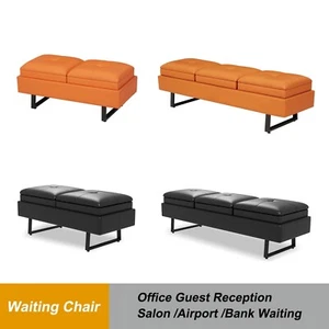 Guest Reception Waiting Room Chair Barber Shop Salon Beauty Bench Orange Black - Picture 1 of 19